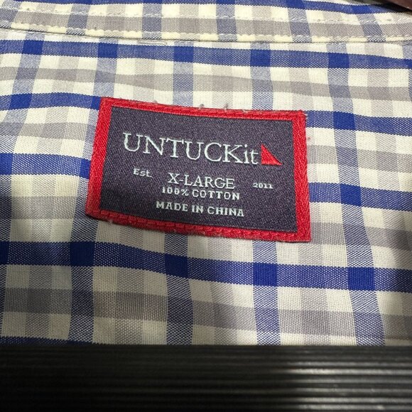 Untuckit Shirt Mens XL Blue Gray Plaid Cotton Button Up  Long Sleeve - Picture 6 of 9